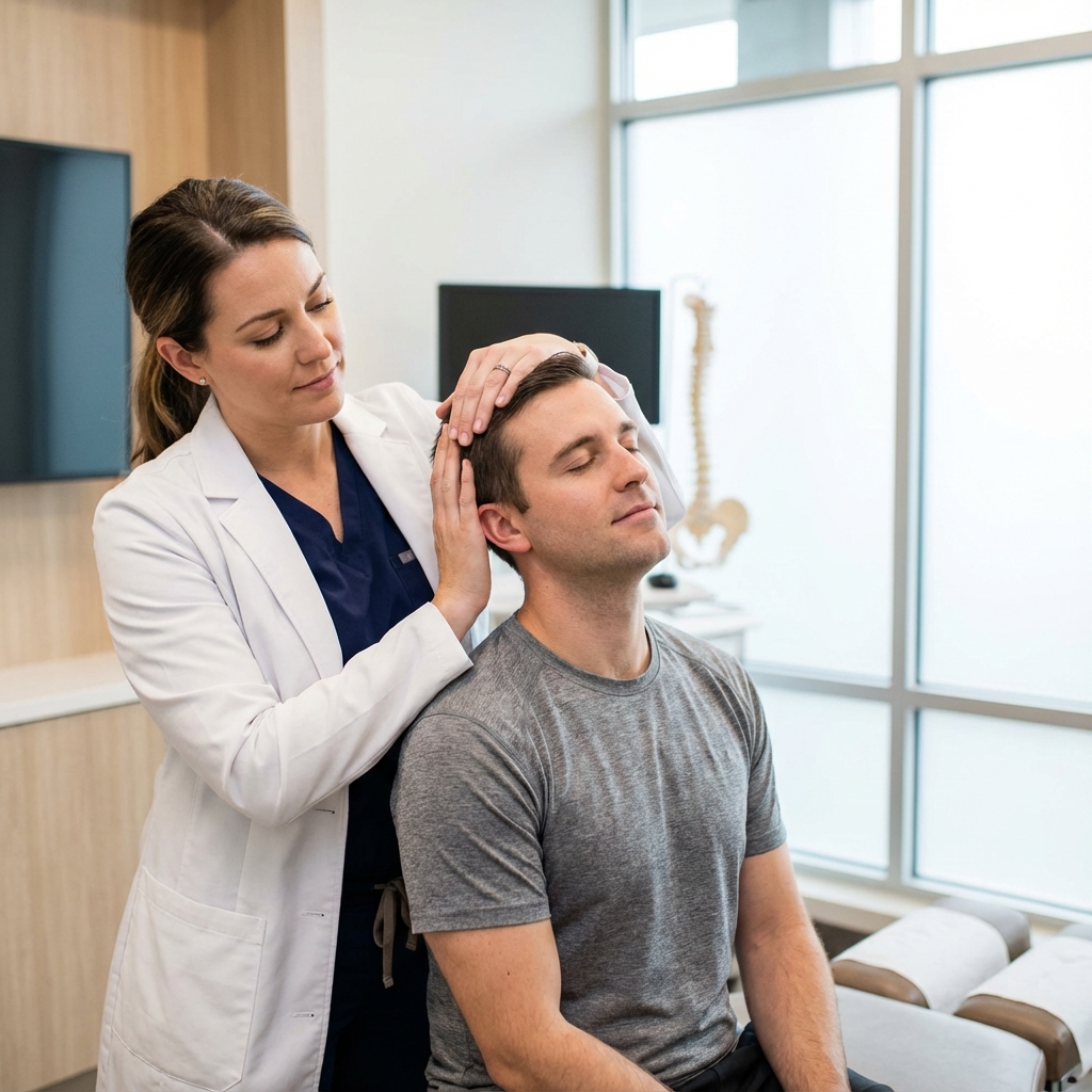 Chiropractor performing a gentle neck adjustment